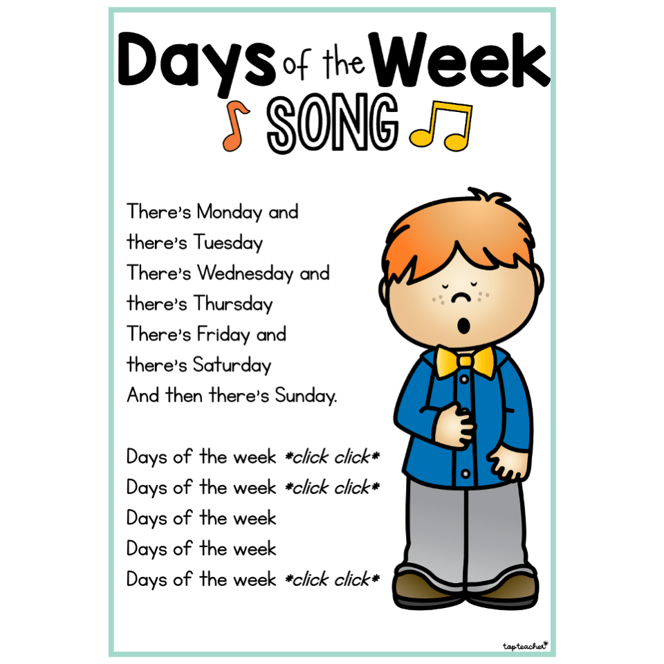 Days of the week song poster top teacher