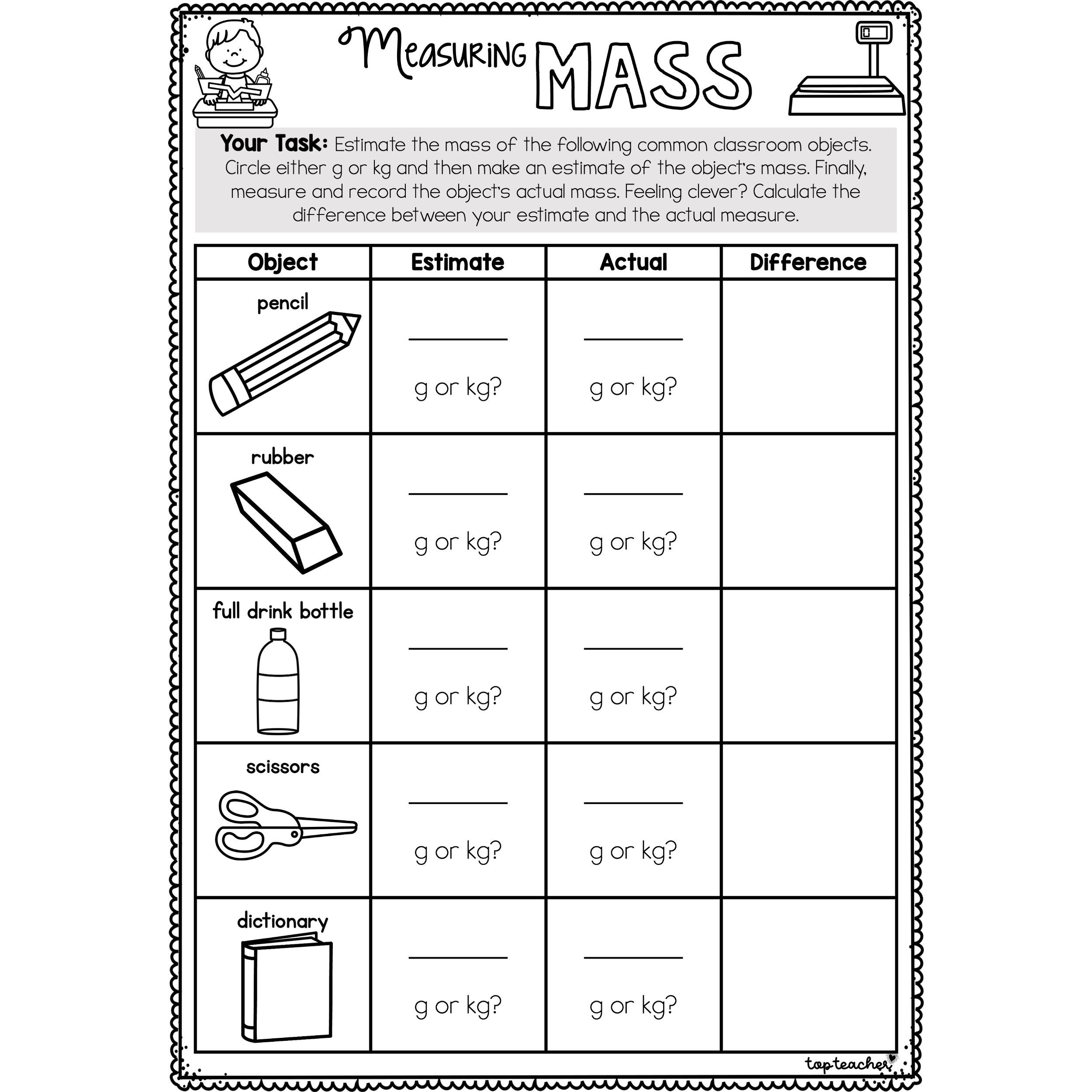 Measuring Mass Worksheet - Top Teacher