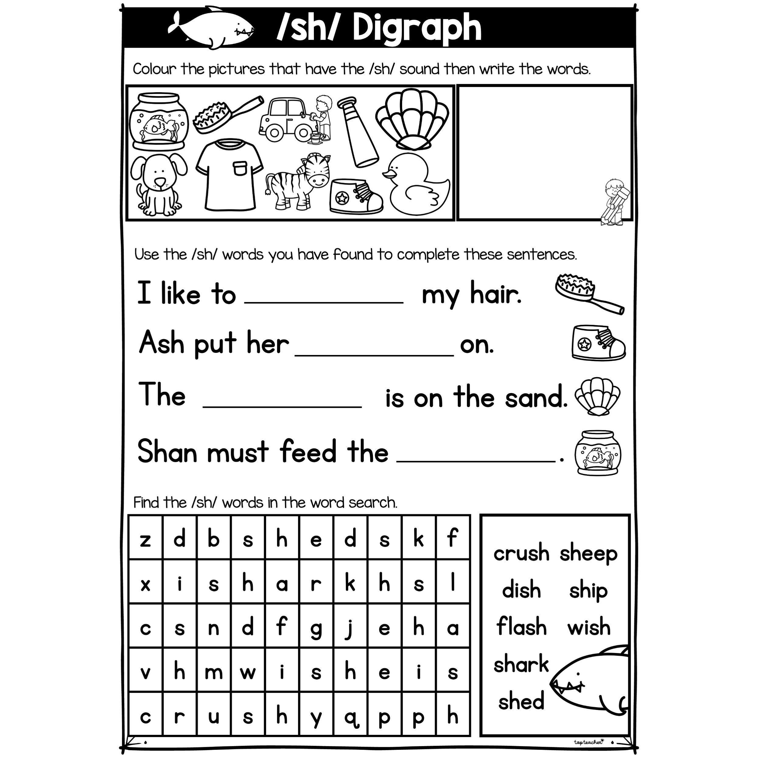 Phonics Digraph SH Worksheet STATE FONTS - Top Teacher