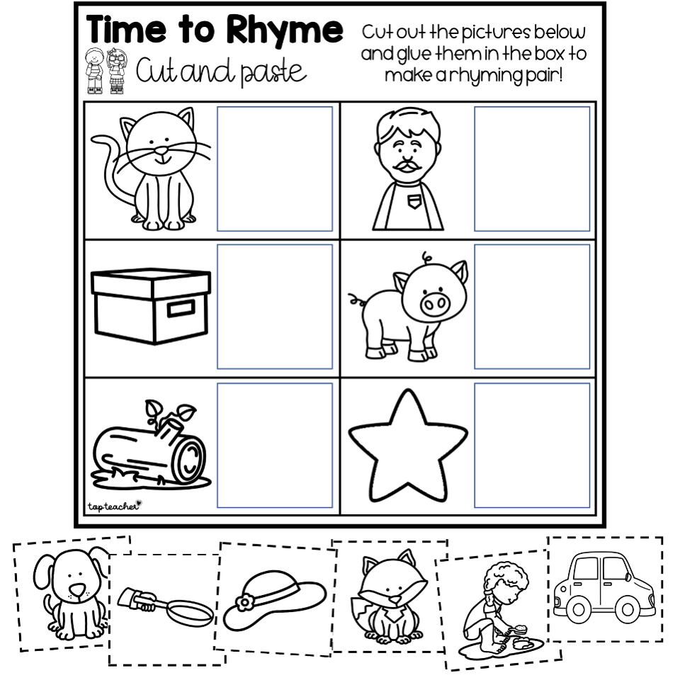 Time to Rhyme: Cut and Paste Worksheets - Top Teacher