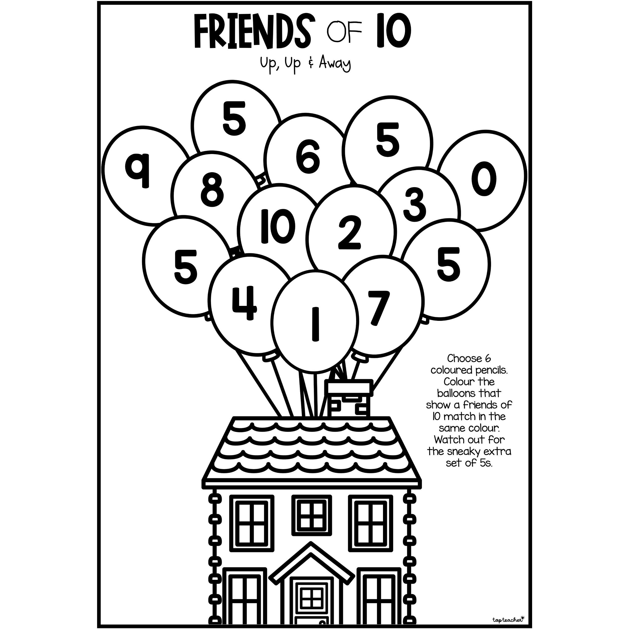 Up Up and Away Friends of Ten Worksheet - Top Teacher