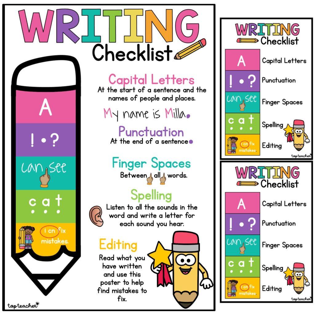 Writing checklist top teacher