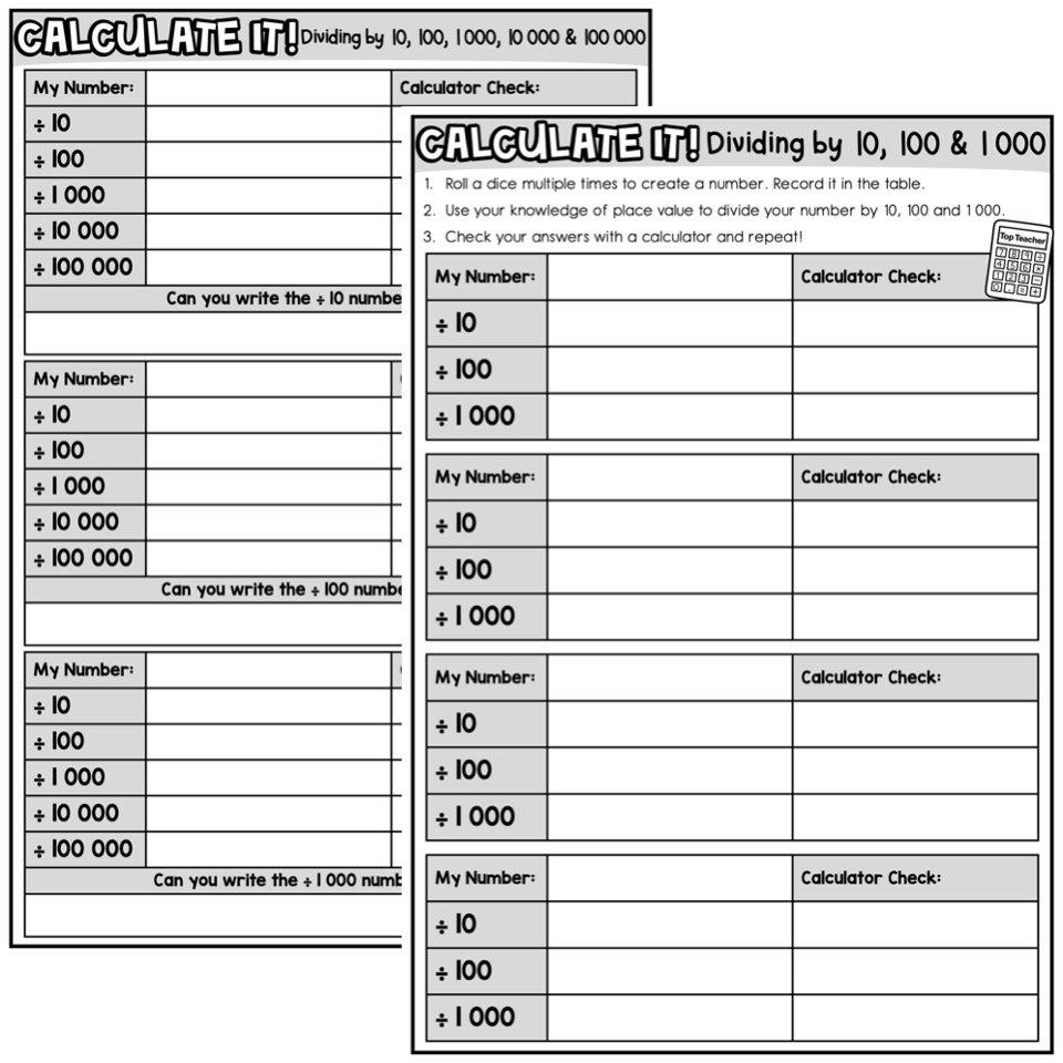 Calculate It Dividing By 10 100 1000 Top Teacher Calculate It Dividing By 10 100 1000 Top Teacher