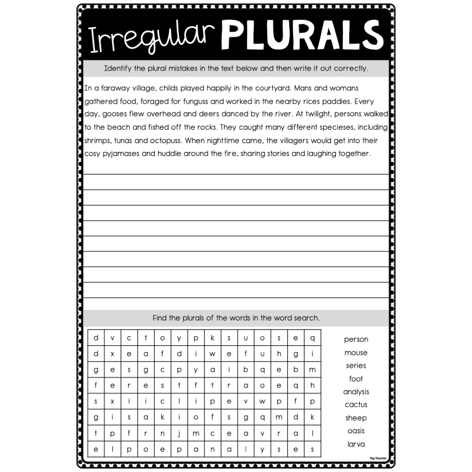 Irregular Plurals Worksheets Top Teacher Irregular Plurals Worksheets Top Teacher