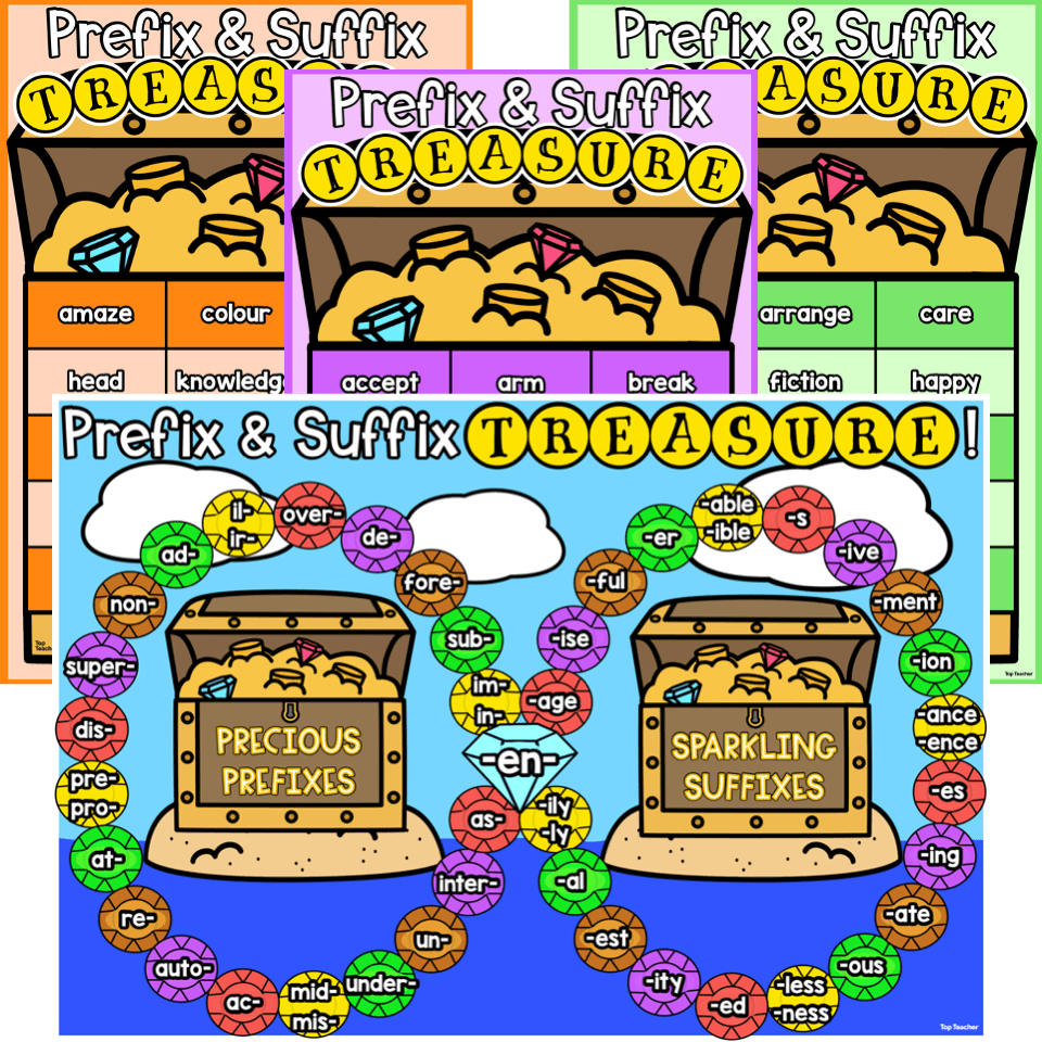 Prefix & Suffix Treasure Board Game - Top Teacher