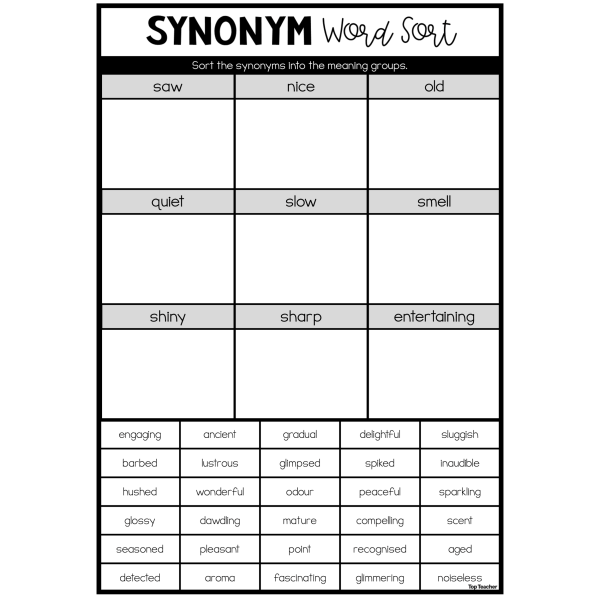 Synonym Word Sort Worksheet Top Teacher