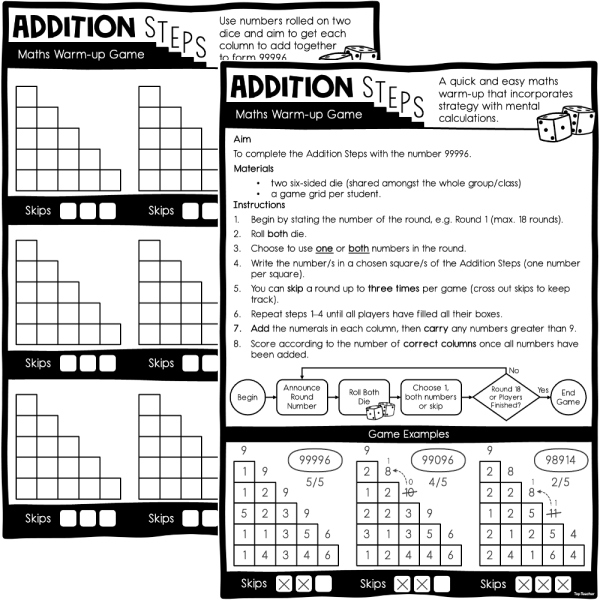 Addition steps maths warm up top teacher